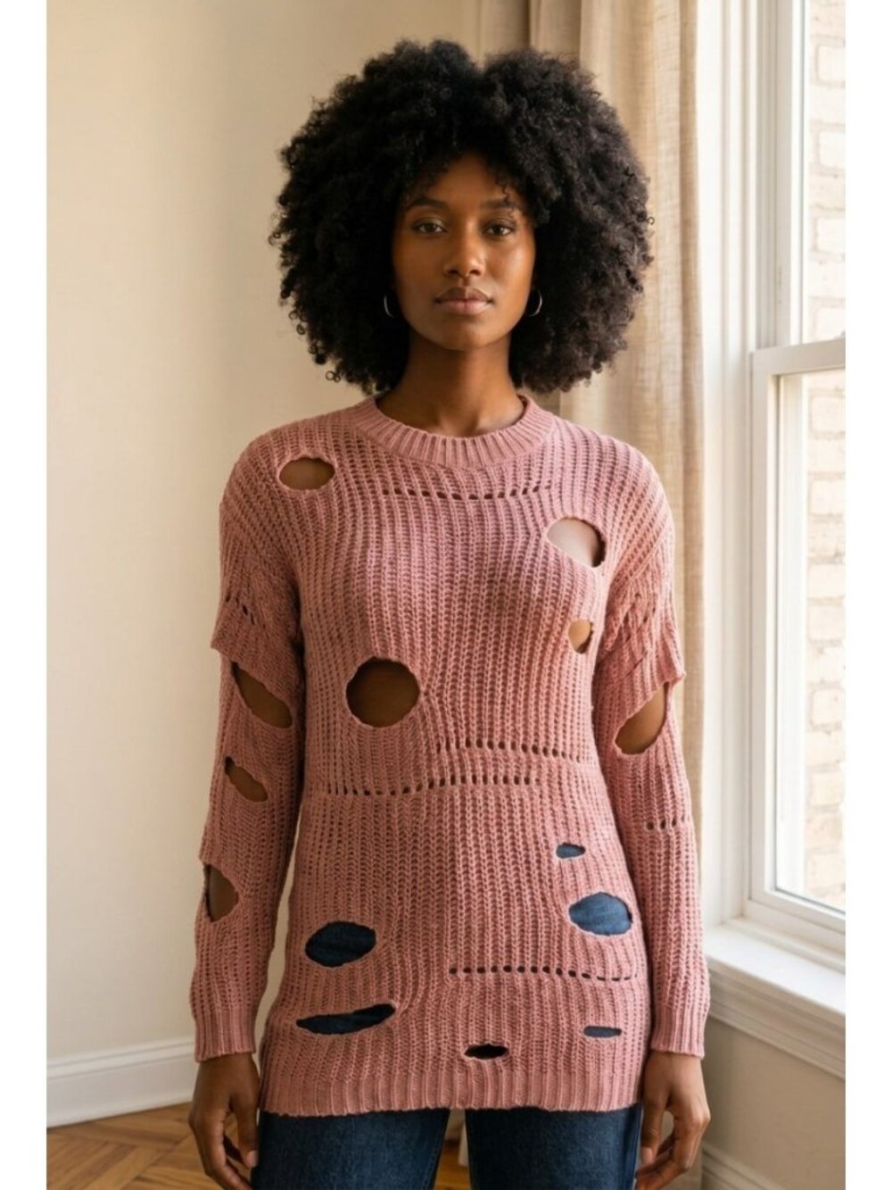 Touch Me Distressed Knit Sweater